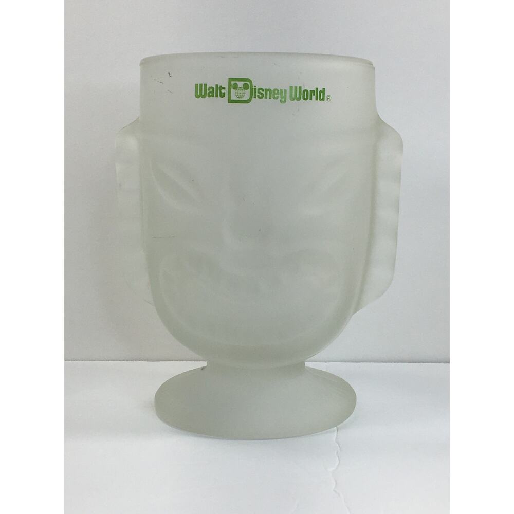 Vintage DISNEY Two Faced Polynesian Village 6" Tall Frosted Tiki Bar Mug/Cup